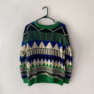 Green & Blue Geometric Small Sweater
